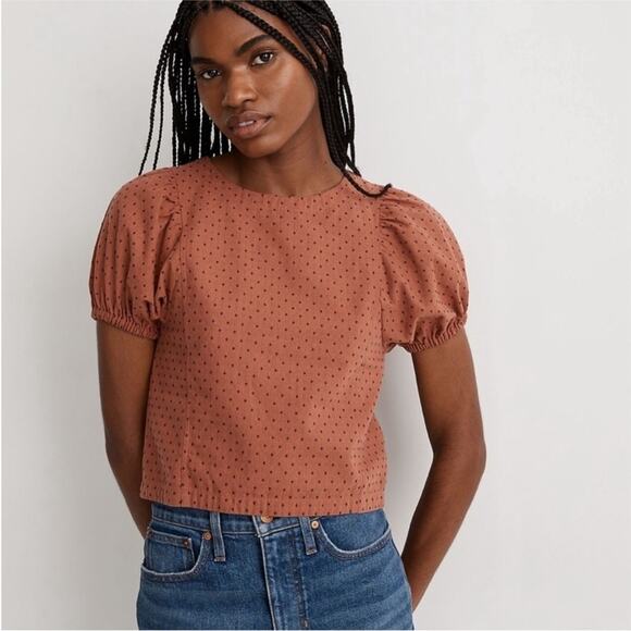Madewell Jacquard Puff Short Sleeve Top 2022 Micro Cross Shirt N1350  Size 00 - Picture 3 of 16